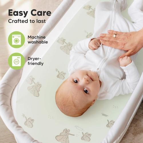 2-Pack Organic Bassinet Sheets for Girls, Boys - 100% Cotton Bassinet Mattress Sheets Compatible with Halo Bassinest Swivel Sleeper, Graco, Baby Delight, Chicco, Unisex Fitted Bassinet Sheets (Elly)