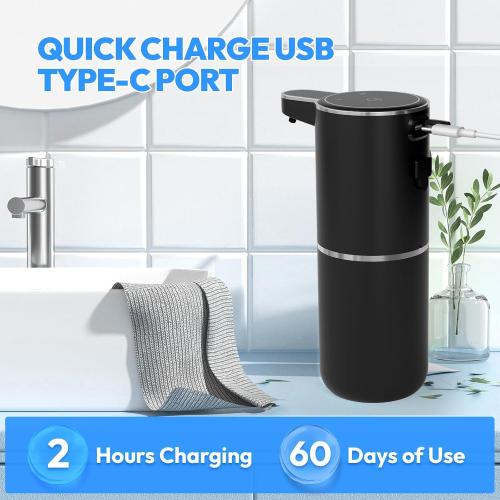 2 Pack Automatic Foaming Soap Dispenser,Touchless Foam Soap Dispenser,12.8oz Rechargeabled Wall Mounted Smart for Bathroom and Kitchen Dish Soap,Easy for Toddlers(Black)
