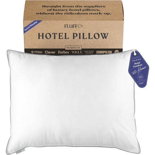 FluffCo Zen Fluff Pillows - Down Alternative - Standard/Queen Bed Pillow for Sleeping Made in USA - Luxury Hotel-Quality Pillow - 100% Cotton, 300 Thread Count (Soft Queen Size 1 Pack)