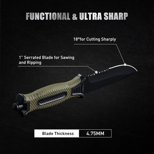 10 Fixed Blade Tactical Knives with Sheath and Clip, Stainless Steel Survival Hunting Bushcraft Full Tang Non-Slip Handle Knife for Camping, Hunting, Adventure, Outdoors, EDC，Military Green