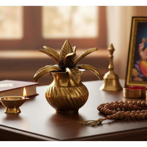 eSplanade Brass Decorative Kalash with Coconut for Puja Temple Laxmi Ganesh Crafted Kalasha - 5.75 inches