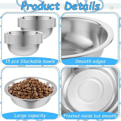 15PCS Metal Dog Bowls Bulk Stainless Steel 1.5-2 Cups of Dry Food Thickened Dog Bowl Travel Kennel Food and Water Dish, Pet Bowls Replacement for Medium Size Dogs Cats, Dishwasher Safe