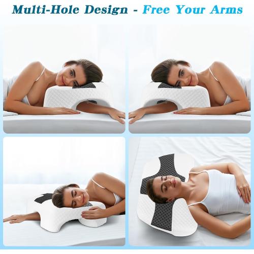 Side Sleeper Pillow with Arm Hole, Shoulder Relief System, Arm Pillow for Neck and Shoulder Pain, Premium Memory Foam, Suitable for Side, Back and Stomach Sleepers - Grey