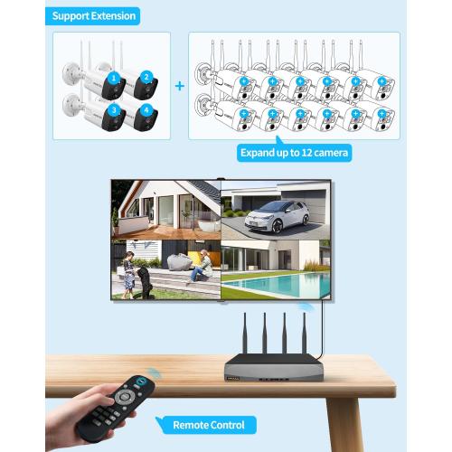 2-Way Audio & PIR Detection Dual Antennas Outdoor Wireless Security Camera System 5.5MP Wi-Fi Video Surveillance DVR Recorder System
