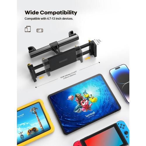 Lamicall Car Tablet Headrest Holder - Car Back Seat Headrest Tablet Mount Stand for Kids, Road Trip Essentials Accessories Gifts, for 2025 iPad Pro 11/13 Air Mini, iPhone, Galaxy Tab, 4.7-13 Devices