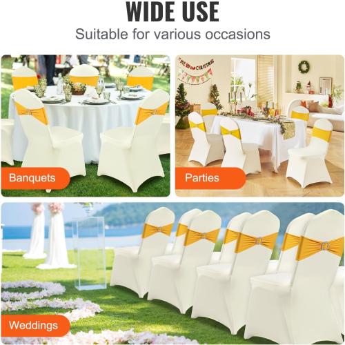 VEVOR Stretch Spandex Folding Chair Covers, Universal Fitted Chair Cover, Removable Washable Protective Slipcovers, for Wedding, Holiday, Banquet, Party, Celebration, Dining, 100PCS (Ivory/Beige) | for Wedding Holiday Party Banquet Celebration, Elegant Event Decor, Dining Room Chair Cover, Removable Washable Slipcovers