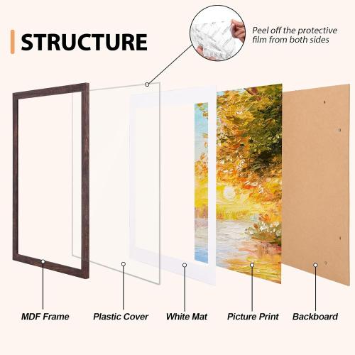 Fixwal 16x20 Picture Frame, Display Pictures 11x14 with Mat or 16x20 Without Mat, Brown Poster Frame for Wall Mounting Decor,