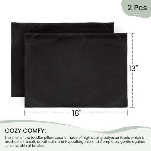 EXQ Home Toddler Pillowcases Zippered 13x18, Set of 2 (Black)