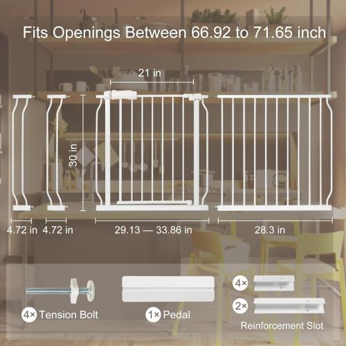 Extra Wide Baby Gate with Door Pressure Mounted 57.48-71.65 Inch,Child Baby Gates for Doorways No Drilling,Walk Through Dog Gate Indoor for The House Kitchen Stairs,White
