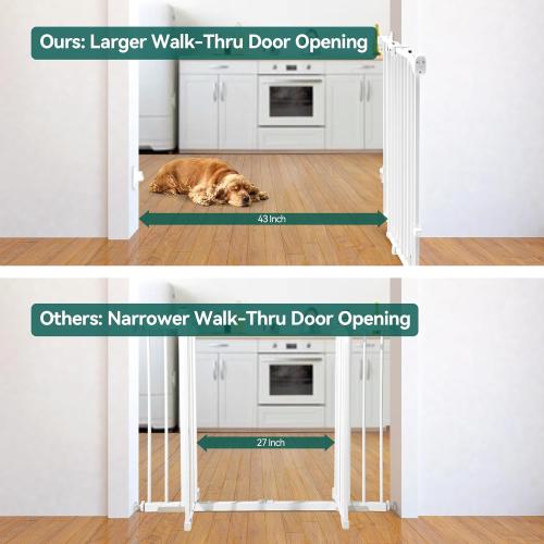 Babelio Baby Gate for Stairs, Kitchen & Doorways, 26-43 W 28 H No Bottom Bar| Easy Installation| One-Handed Operation| Auto-Close| Hardware Mount (Drill Needed) Safety Dog/Pet Gate Indoor (White)