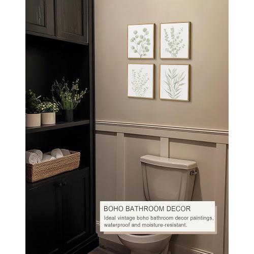 Drsoum Botanical Plant Framed Wall Art Boho Wall Decor for Bathroom Sage Green Eucalyptus Leaf Prints Minimalist Aesthetic Ready to Hang Set of 4, 8x10 in (Natural Framed)