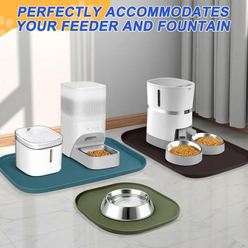 Silicone Pet Feeding Mat with Raised Edge for Food and Water, Dog Bowl Mats, Cat Bowls Placemat with High Lip for Floor Waterproof, Rubber Tray for Cats and Dogs 19 x 12 x0.7 Black