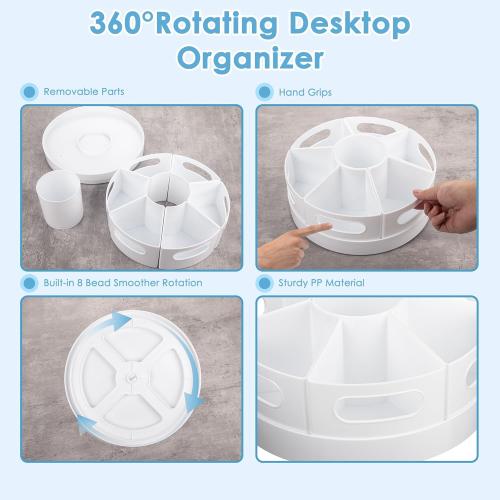 Art Supplies Organizer, Extra Large 360° Rotating Desk Organizer with 7 Removable Compartments, Marker Organizer for Home, Office, and Classroom, Crayon Holder