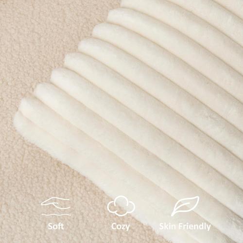 Kevin Textile Soft Plush 14x36 Inch Long Lumbar Pillow Cover 1 Pack, Luxury Fluffy Faux Fur Striped Flannel Rectangle Body Cushion Case for Couch Sofa Chair Bed Home Decor, Cream White