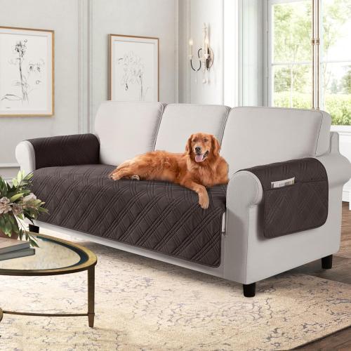 TAOCOCO Waterproof Sofa Covers for Dogs Pets with Non Slip Backing, Couch Seat Covers with Side Pocket for 3 Cushion Couch Washable Dog Couch Cover Protector Sofa Slipcovers(Sofa, Chocolate)
