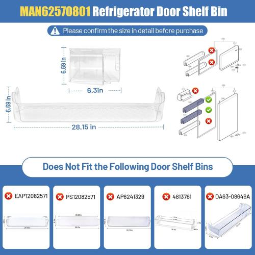MAN62570801 Refrigerator Door Shelf Bin Compatible With LG Kenmore Refrigerator Parts Replacement Fridge Door Shelf LTCS24223S LTCS24223D LTWS24223S LRTLS2403S Fridge Door Basket Right