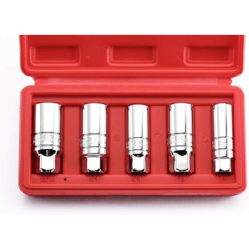 MIXPOWER 3/8-Inch Drive Spark Plug Socket Set, SAE & Metric, CR-V Steel Mirror finish, 6-Point, 5/8-Inch, 3/4-Inch, 13/16-Inch, 14mm, 18mm, 5-Piece Set