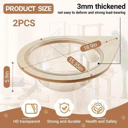 Yalikop 2 Set Acrylic Space Clear Cat Capsule Dome Cover 11.81 Capsule Kitten Bubble Hammock DIY Cat Tree Replacement Accessories Wall Shelves Pet Bed with Wooden Frame Holder for Sleeping Lounging