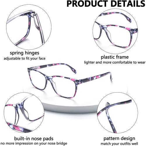 Progressive Multifocus Reading Glasses for Women, Pattern Print Blue Light Block Stylish Ladies Computer Readers