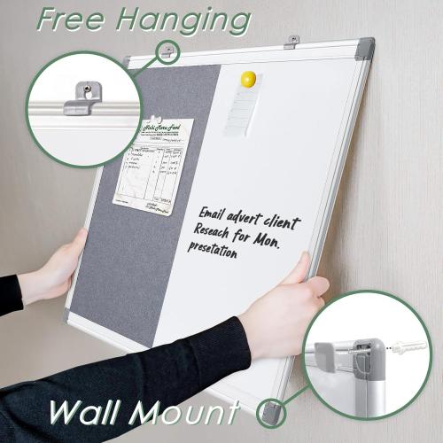 Combination Magnetic Whiteboard & Fabric Board,Dry Erase Board Bulletin Board 36x24inches Combo Vision Board for Wall,Home,School,Office