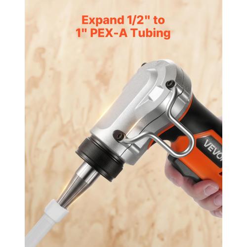 VEVOR Cordless Tube Expander, 20V Max Electric Tubing Expansion Tool for 1/2, 3/4, 1 PEX-A Pipes, 22000RPM Pipe Expander with 3 Expanding Head, 2pcs 2AH Battery, Fast Charger & Carrying Case