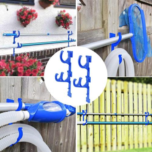 4 Pcs set Pool Pole Hanger Hook 4 Pcs Set, Blue Plastic Holder with Screwsfor Simple to Mount for Outdoor Swimming Pool Telescopic Poles, Nets, Brushes, Garden Hose,Swimming Pool Accessories