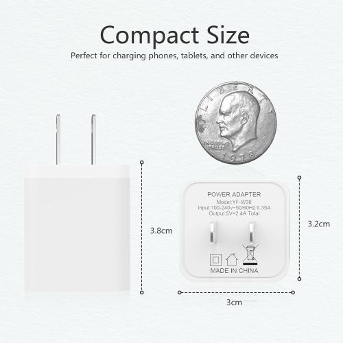 5Pack USB Wall Charger 2.4A Dual USB Port Cube Power Plug Adapter