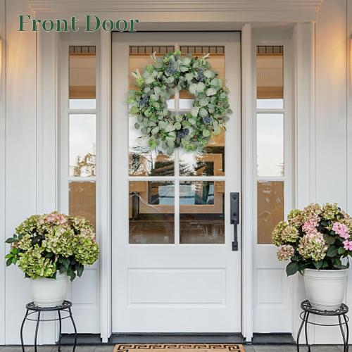 24 Inch Eucalyptus Wreath with Olive Leaves and Berries | Handmade, Waterproof, Rattan base, Lush, Artificial, for Home Outdoor Indoor Farmhouse, All Seasons