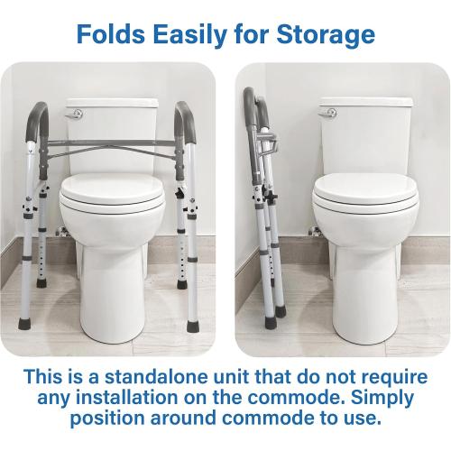 Vaunn Medical Deluxe Adjustable and Foldable Toilet Safety Frame, Bathroom Handrail Assist Grab Bar Handle