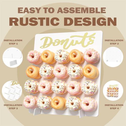Wooden Donut Wall Display Stand, 2PCS Holder for 40 Doughnuts, Board for Grow Up Party, Birthday, Wedding, Baby Shower, Party Decorations (White)