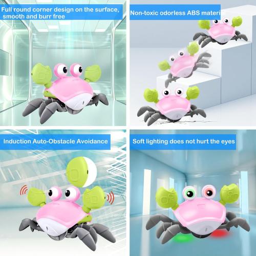 Color Pink Crawling Crab Baby Toy - Tummy Time Toys - with Music and LED Light,Built-in Rechargeable Battery and Volume Can be Turned Off for 0-6 6-12 12-18 36 Months Walking Toddler Birthday Gift(Pink)