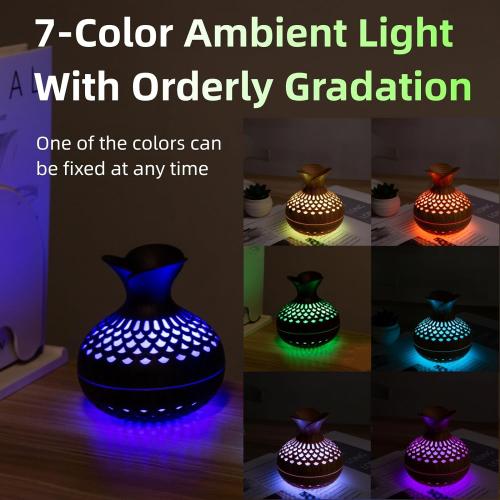 Colorful Cool Mini Humidifier, Flower Shape Humidifier,USB Personal Desktop Humidifier for Car, Office Room, Bedroom,etc. 2 Mist Modes, 7 colors,Super Quiet (Darkwood)