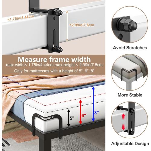 DELLAN Mattress Slide Stopper, Corner Non-Slip Mattress Gripper Retainer Bar, Holder for 1.75x 2.9 Metal Bed Frame to Prevent Sliding (2 Pack)