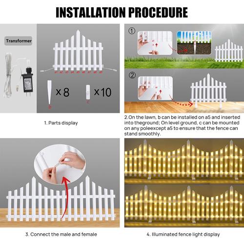 MGupzao Christmas Tree Fence Light - Christmas Decorations Lights 8 Pack Picket Fence for Indoor Outdoor Christmas Decor, Plug-in 8 Modes Decorative Light for for Landscape Patio Yard Path Xmas Decor