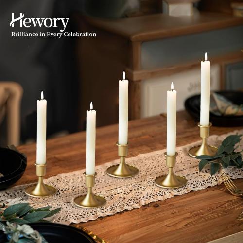 12 Pack Gold Taper Candle Holder Set of 12, Hewory Short Skinny Brass Candlestick Holders, Vintage Small Low Metal Candles Sticks for Wedding Centerpieces Christmas Birthday Party Holiday Dinning Table Decor