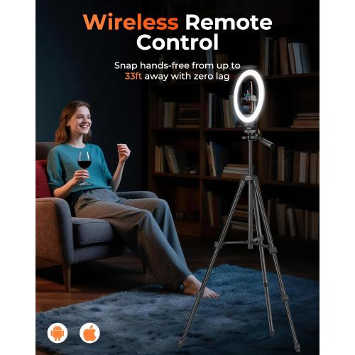 Sensyne Ring Light with Stand, 50 Phone Tripod for iPhone & Android, LED Ring Light with Remote, 3 Color Modes & 10 Brightness Levels for TikTok, Zoom & Video Recording