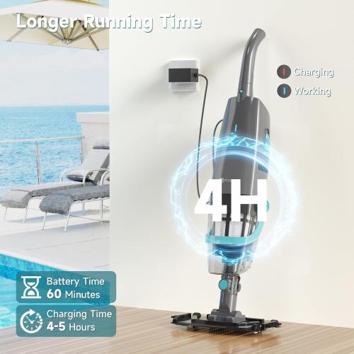 Cordless Handheld Pool Vacuum, Rechargeable Pool Cleaner with 18.5 Gal/Min Suction, 60 Min Runtime, Dual-Phase Cleaning System, Ideal for Above Ground Pools, Spas, Hot Tubs, Black