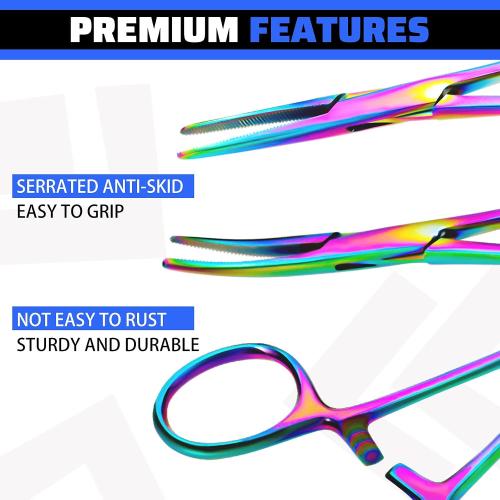 BBTO Hemostat Curved and Straight Hemostat Forceps Piercing Pliers Forceps, Stainless Steel Straight and Curved Pliers, Fishing Tweezer(Colorful,2 Pcs)