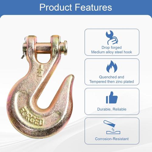 1/2 Inch 2Pcs Clevis Grab Hooks Grade 70 Chain Hook 12000 Lbs Working Load Limit for Trailer Truck Transport, Yellow Zinc Finish