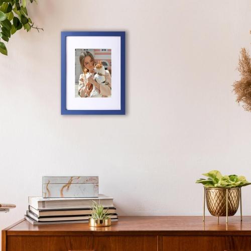 wyooxoo 9x12 Picture Frame Made of Solid Wood Photo Frame Display Pictures 6x8 with Mat or 9x12 Without Mat For Table top Display or Wall, Dark Blue, 1 Pack
