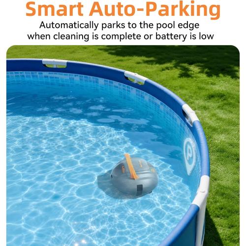 Planet Edge Pool Vacuum for Above Ground Pool, 120-Min Runtime, Powerful Dual-Motor, Adjustable Cleaning Path, Cordless Robotic Pool Cleaner for Flat Pools Up to 850 Sq.ft, Light Grey