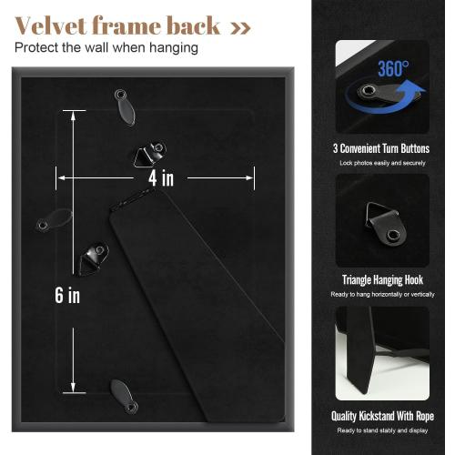 Black 4x6 Picture Frames, Rustic Distressed 4 x 6 Photo Frame Set of 4, Vintage Farmhouse Black and Gold Frame with Mat for 3.5x5, Small Matted Frame for Wall Hanging or Tabletop, Home Decor, 4 Pack