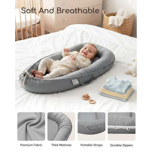 Baby Lounger - Infant Lounger for Newborn 0-24 Months, Pure Cotton Breathable Baby Nest Lounger Cover, Newborn Essentials for Baby Boys & Girls, Portable Baby Lounger for Home and Travel
