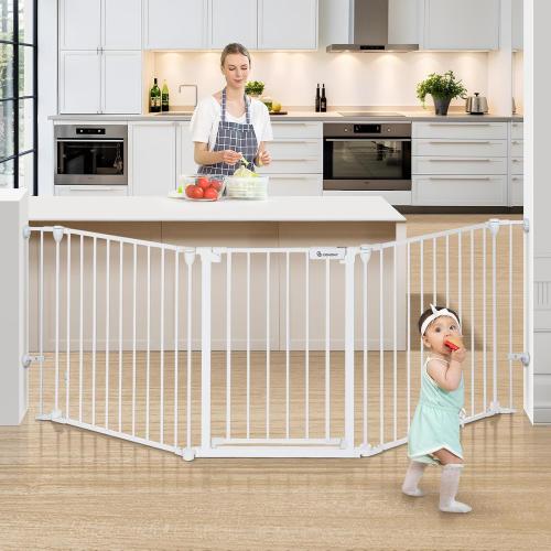 COMOMY 80 Extra Wide Baby Gate, Dog Gate for House Stairs Doorways Fireplace, Auto Close Pet Gate with Door Walk Through, 3 Metal Panels, Hardware Mounted Baby Fence Indoor Outdoor(30 Tall, White)