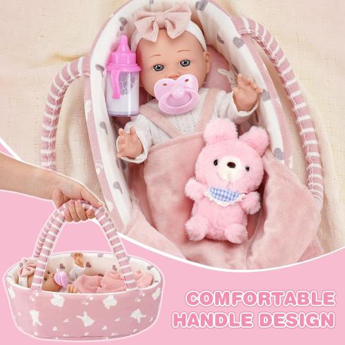 Dreamon 12'' Baby Doll Playset with Carrier Bassinet Bed, 11PCS Baby Doll Accessories Includes Pacifier, Blanket, Pillow, Diaper, Pretend Play Set Baby Doll Care Toys Gifts for Kids Girls