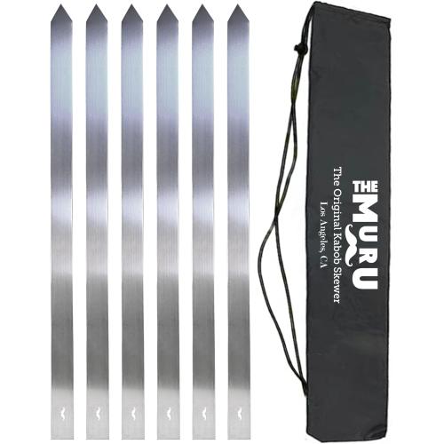 Muru Skewers - The Original Kabob Skewers, 304 Stainless Steel 1.25 Thick for Even Cooking - Heavy-Duty BBQ Grill Skewers, Reusable & Easy to Clean