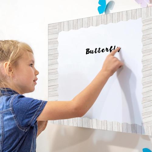 Capoda 24 Pcs Magnetic Borders White Wood Bulletin Board Border Classroom Decorations Magnetic Border Strips Reusable Scalloped Border Trim for Office Whiteboard Chalkboard Back to School Teachers