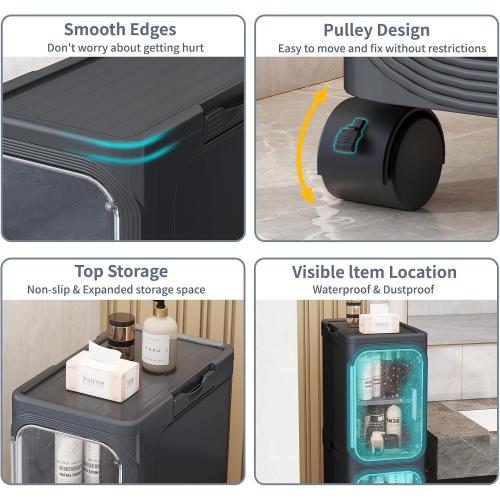 Size  4-Tiers Color Black KHNR Slim Bathroom Storage Cabinet, Foldable Storage Cabinets,Narrow Bathroom Storage,Movable Bathroom Storage Organizer for Small Spaces,Bathroom,Kitchen,Laundry,Black