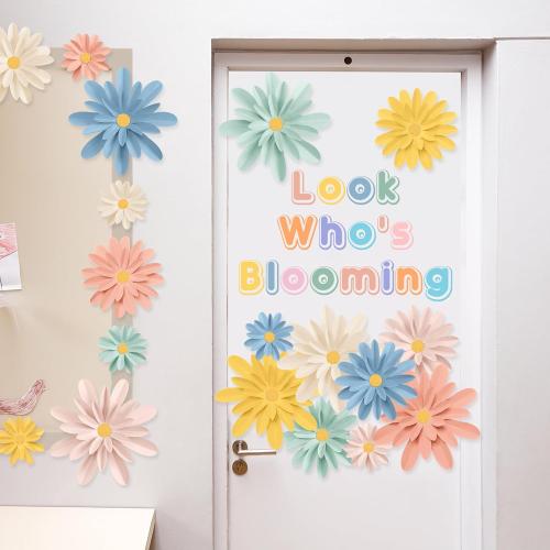 MotiMind 18 Pcs Bright Color Paper Flowers DIY Decorations for Wall, Classroom, Office & Party Backdrop