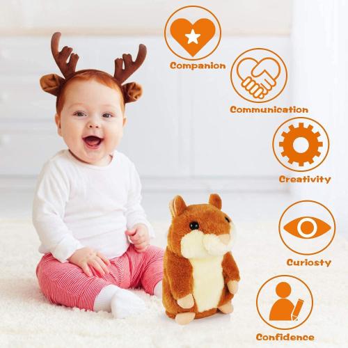 Brown 2 pack KIZZYEA Bigger Talking Hamster - 2 Pack Repeats What You Say Talking Hamsters - Interactive Stuffed Plush Animal Talking Toy, Early Educational Toy, Fun Gift for Toddlers, Boys & Girls
